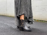 Subtle western ankle boot. European handmade in Portugal with quality leather. Laser cut design stacked heel. Comfortable women's boots.