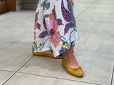 European women's sandals. Ballet flat with woven detail on toe. Quality soft leather uppers in yellow.