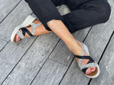 Quality European made leather sandals. From Spain, comfortable women's sandals in black/leopard.