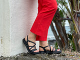 Marca women's sandals with comfortable sole unit. Soft leather strappy sandals in off black.