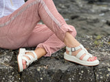 Marca women's sandals with comfortable chunky wedge sole unit. Soft leather with double straps. Strappy sandals in off white.