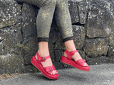 Marca women's sandals with comfortable chunky wedge sole unit. Soft leather with double buckles. In off red.