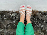 Marca women's sandals with comfortable sole unit. Soft leather strappy sandals in off white.