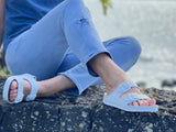European women's sandals similar to Birkenstock sandals. Quality and comfortable from Spain. In white colour.