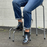 Black/Navy smart casual women's ankle boots made from soft Nappa leather and patent leather. Double zipper, robust sole. Women's shoes