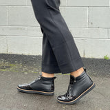 Black/Bronze smart casual women's ankle boots made from soft Nappa leather and patent leather. Double zipper, robust sole. Women's shoes