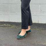 Quality women's shoes. Comfortable ballet flats in soft suede. In forest.