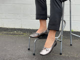 Quality women's footwear. Ballet flats in beautiful high shine leather. In Pewter.
