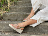 European sandals made in Spain. High quality leather. Comfortable women's sandals with wedge sole unit. In light brown.
