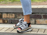 Quality European made women's shoes. Sandal/sneaker style made in Spain. Comfortable shoe with espadrille detail. In Black.