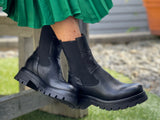 Good quality European boots made in Italy. Soft leather, Chelsea women's boot with elasticated gusset. Pull on boot.  Chunky soled boots. Black boots